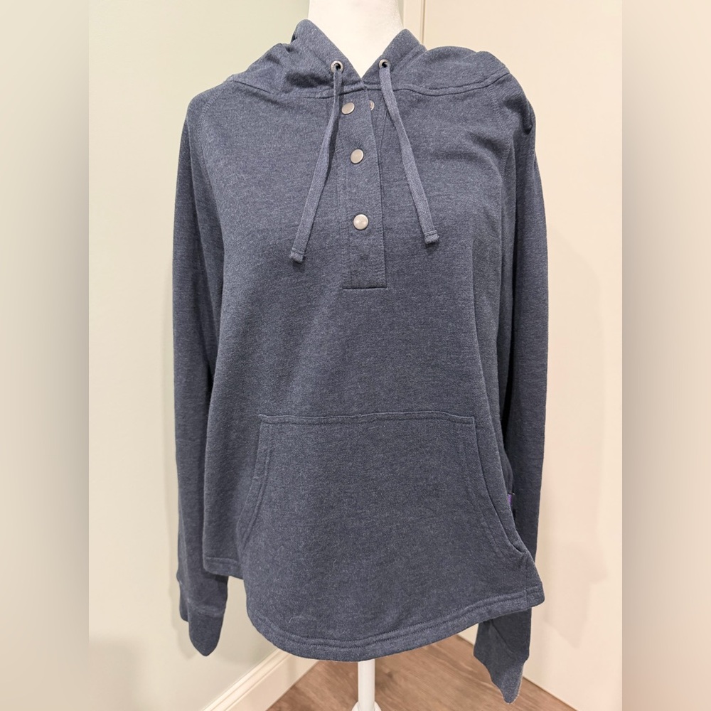 Patagonia Ahnya Organic Cotton Womens Hooded Quarter Button Sweatshirt Blue Sz L